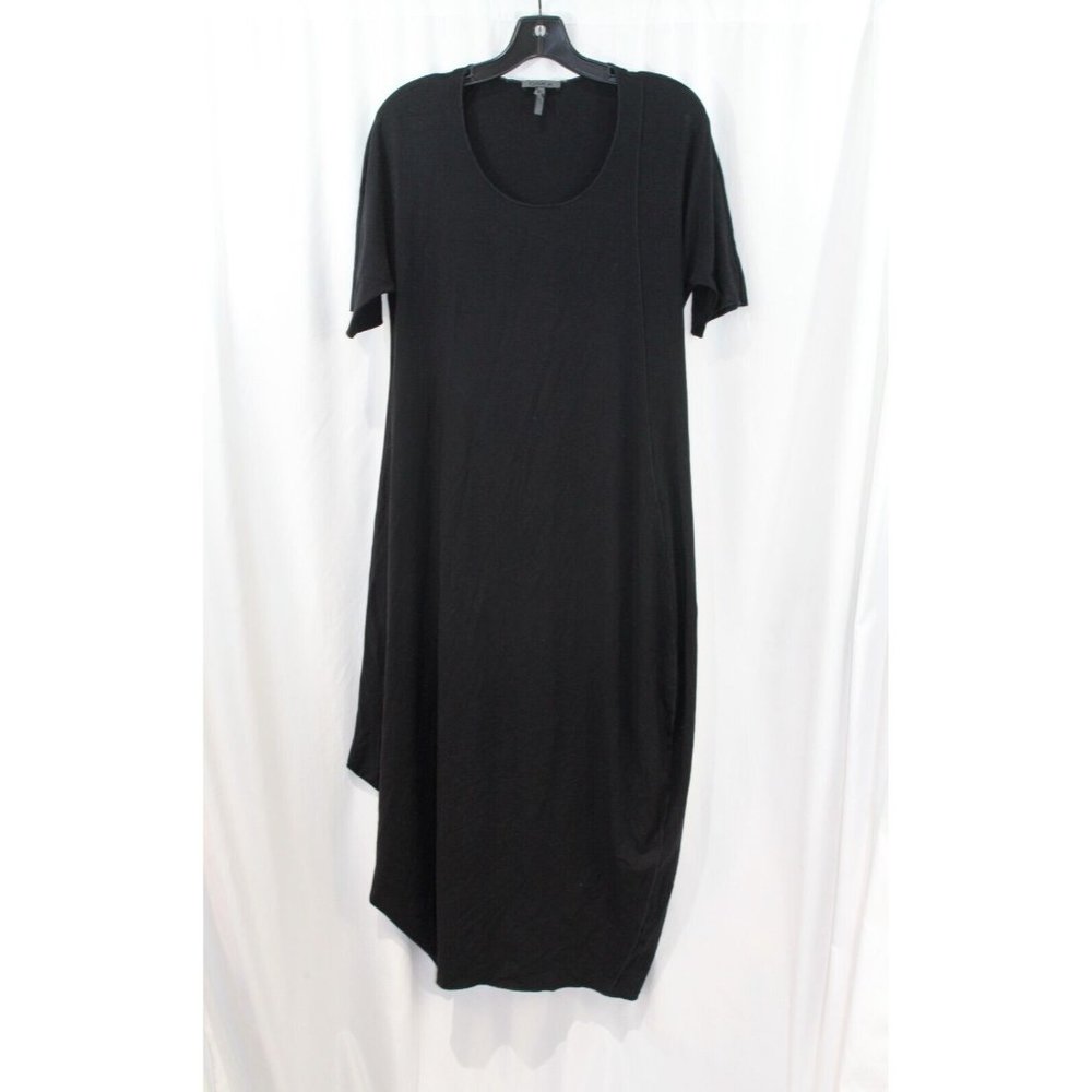 OSKA Black Short Sleeve Stretch Lagenlook Midi‎ Dress 1 US 6/8